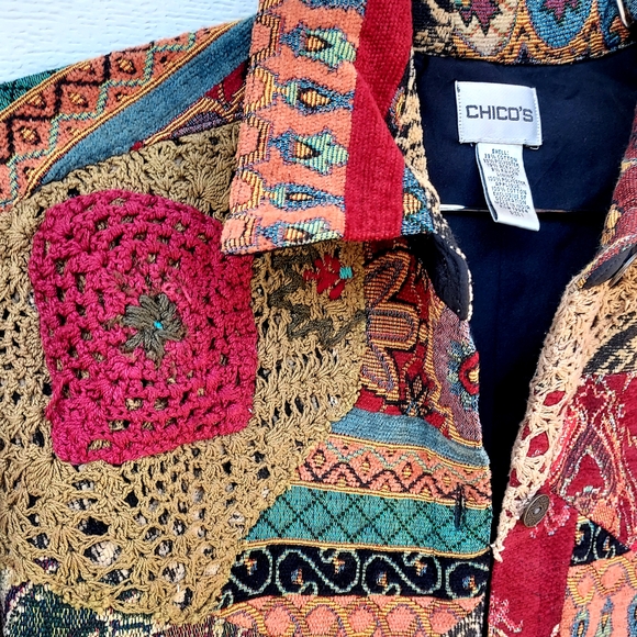Chico's Multicolor Patchwork Tapestry Crochet Blazer - Picture 6 of 10